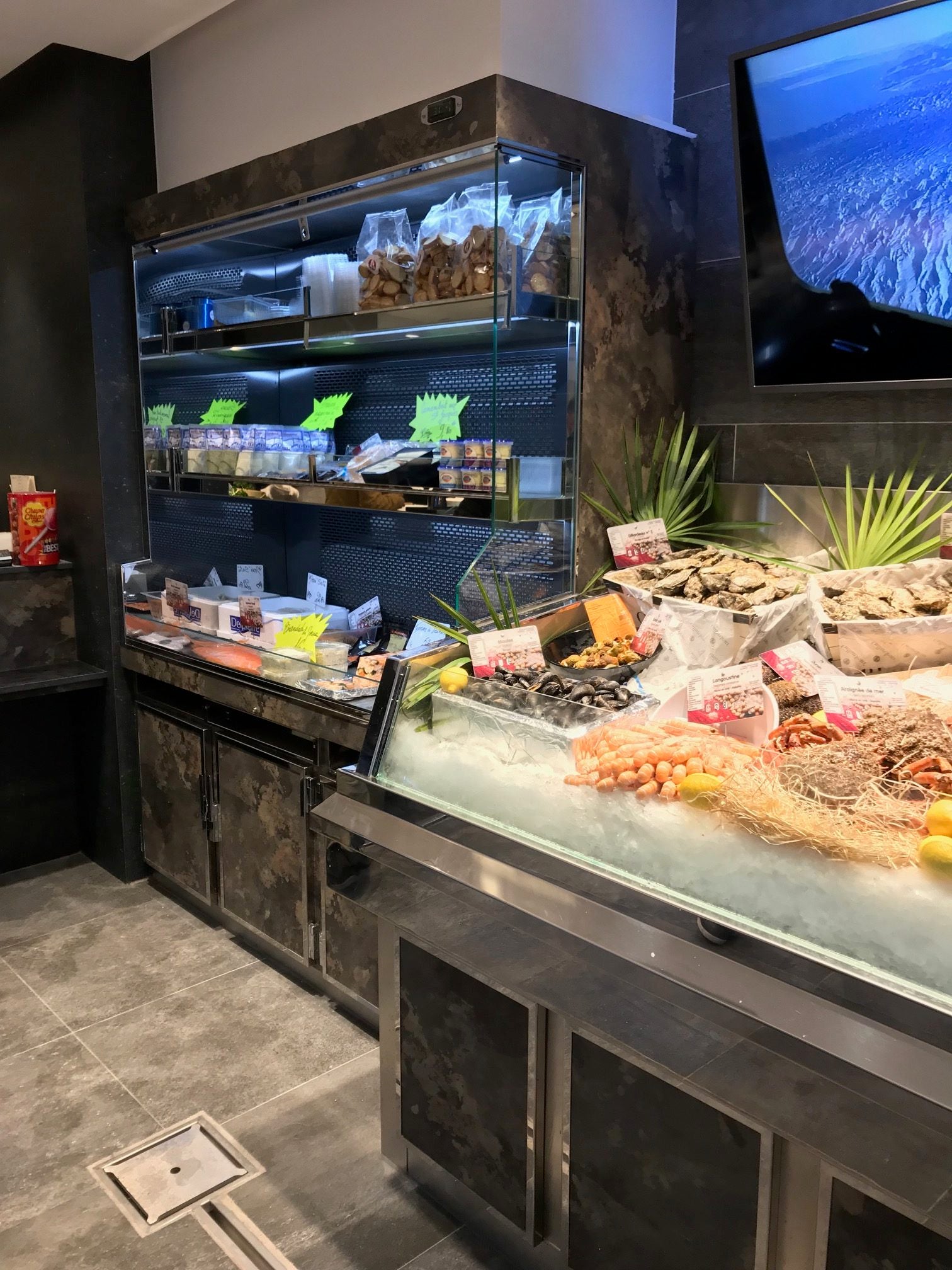 Vitrine réfrigérée de la poissonnerie Levis-Marée réalisée par YD creation